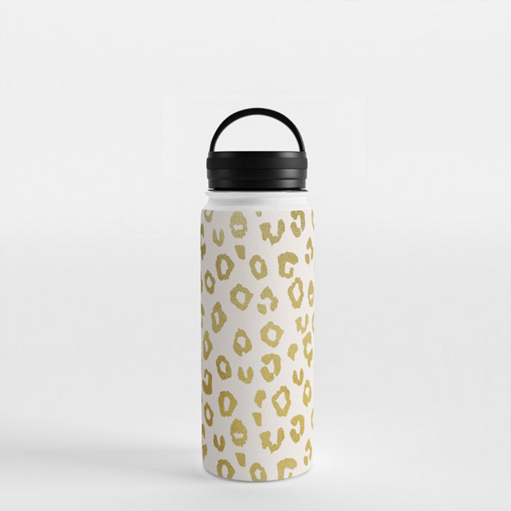 Stay Stylish and Hydrated with the Gold Leopard Handle Lid Water Bottle