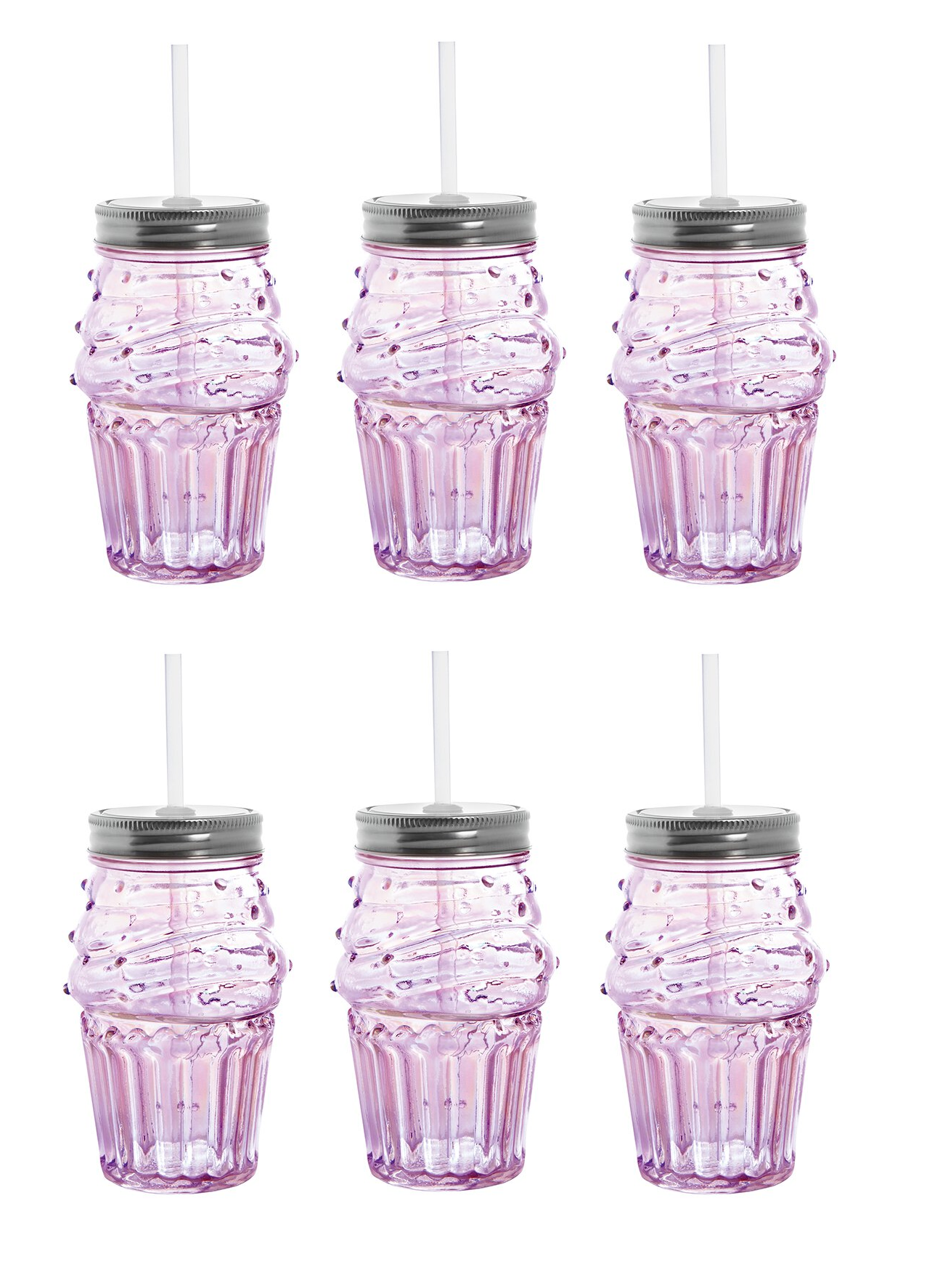 Set of 6 Glass Cupcake Sippers in Light Pink