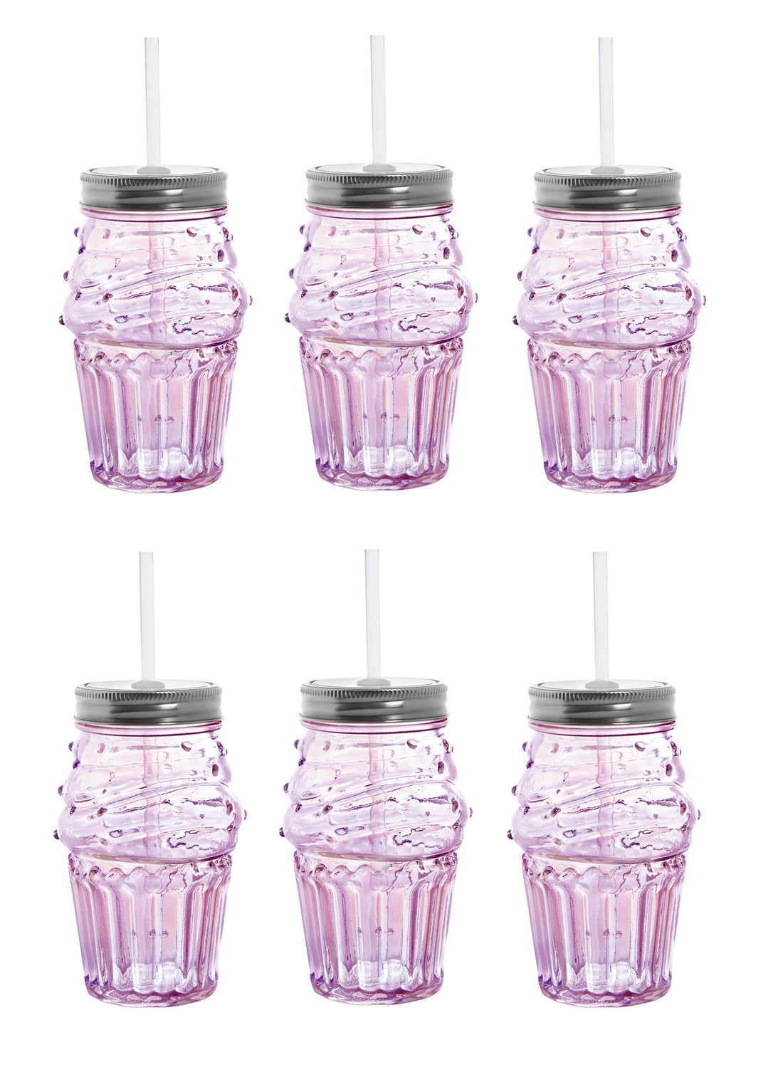 Set of 6 Glass Cupcake Sippers in Light Pink