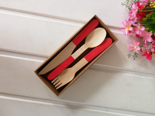 24pcs / set disposable wooden cutlery set