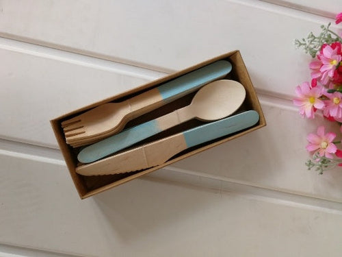 24pcs / set disposable wooden cutlery set