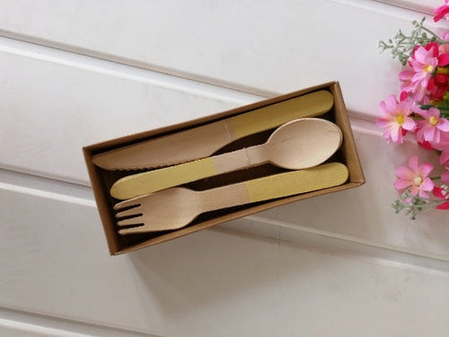 24pcs / set disposable wooden cutlery set