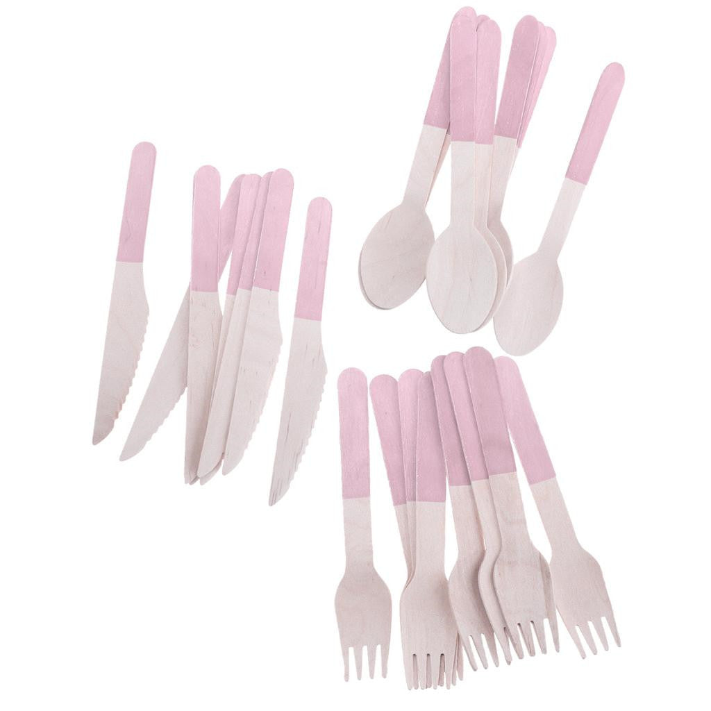 24pcs / set disposable wooden cutlery set