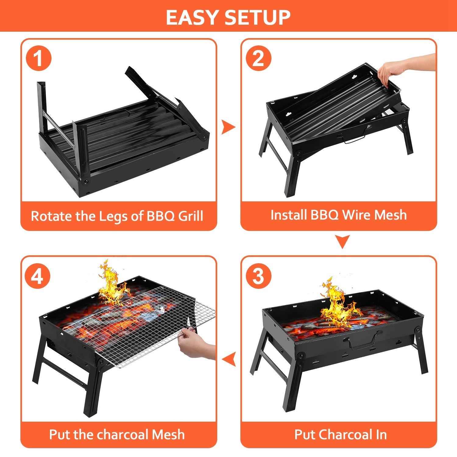 1Pc Portable BBQ Foldable Charcoal Grill