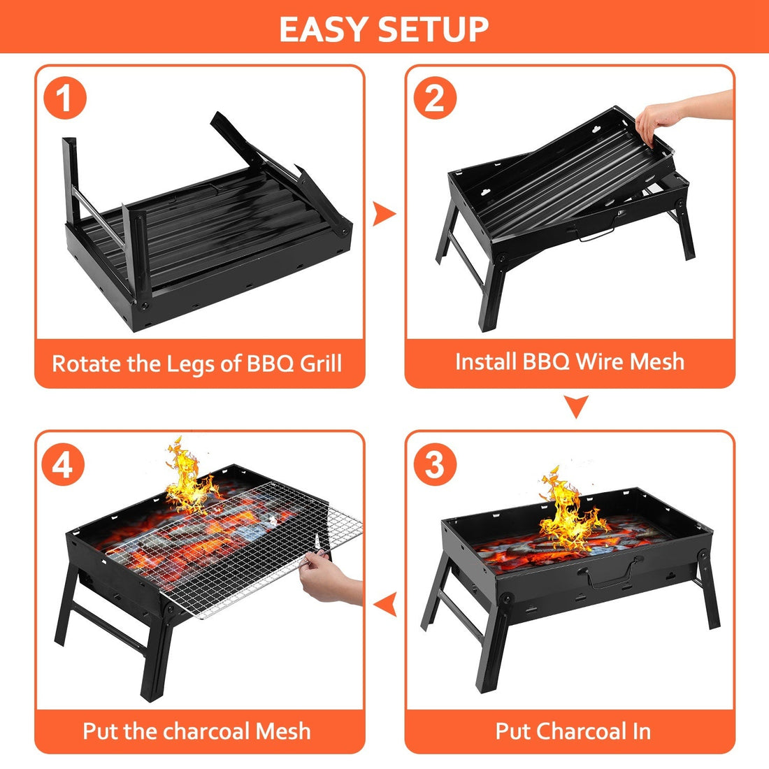 1Pc Portable BBQ Foldable Charcoal Grill