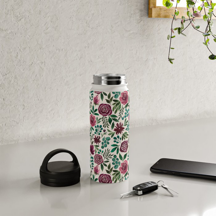 Floral Eucalyptus Handle Lid Water Bottle