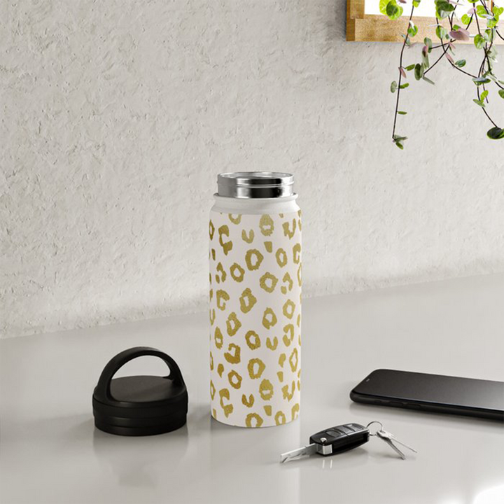 Gold Leopard Handle Lid Water Bottle