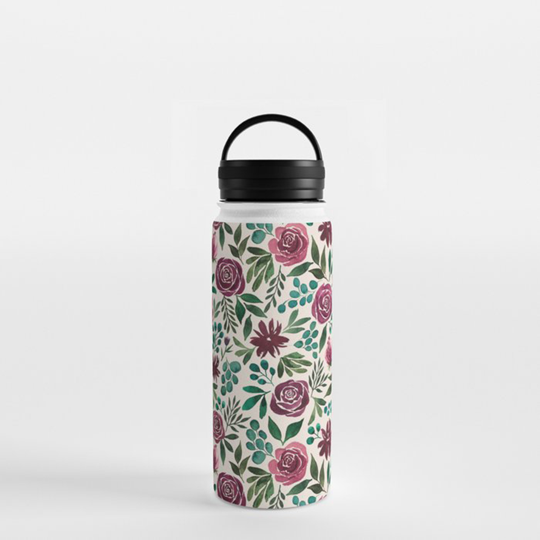 Floral Eucalyptus Handle Lid Water Bottle
