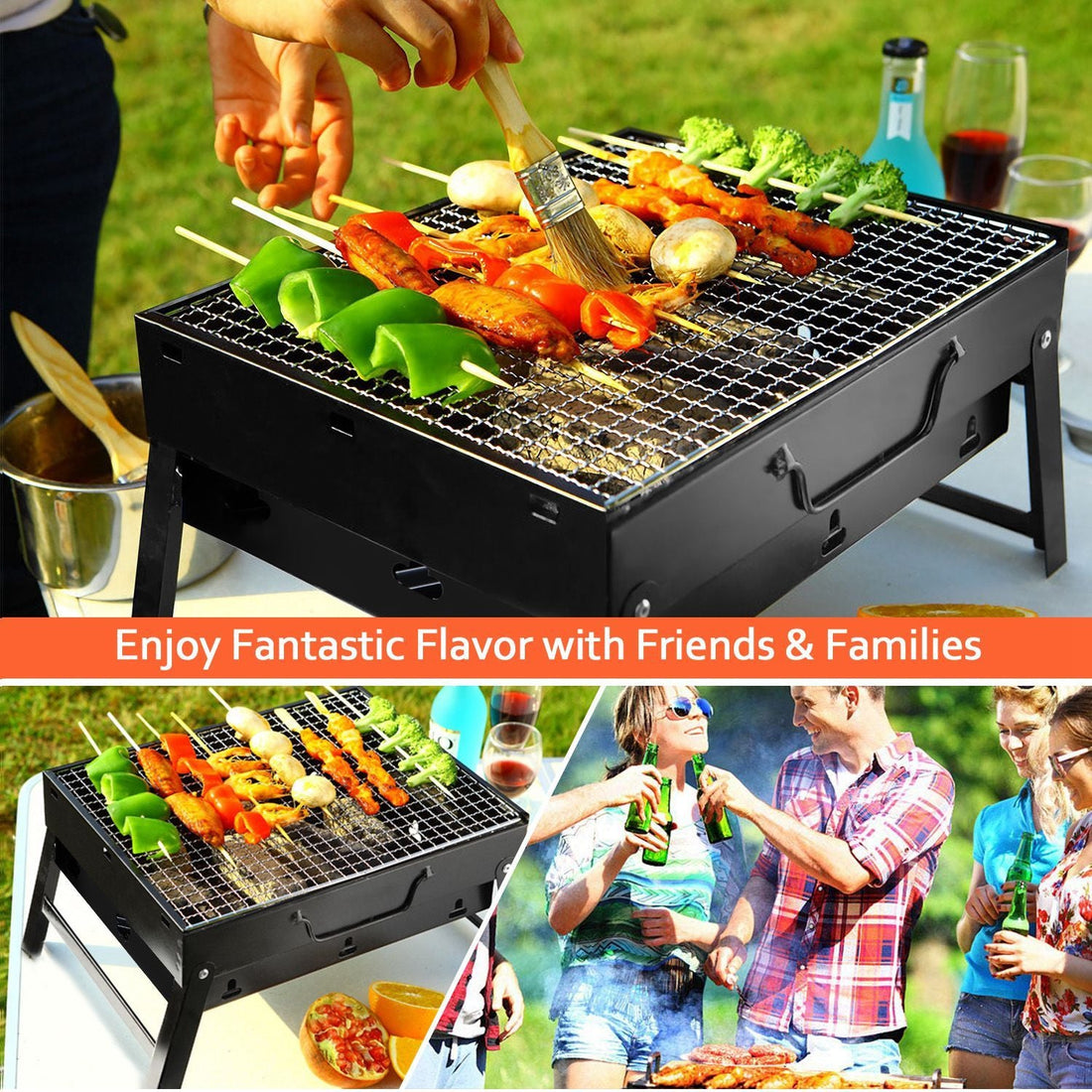 1Pc Portable BBQ Foldable Charcoal Grill